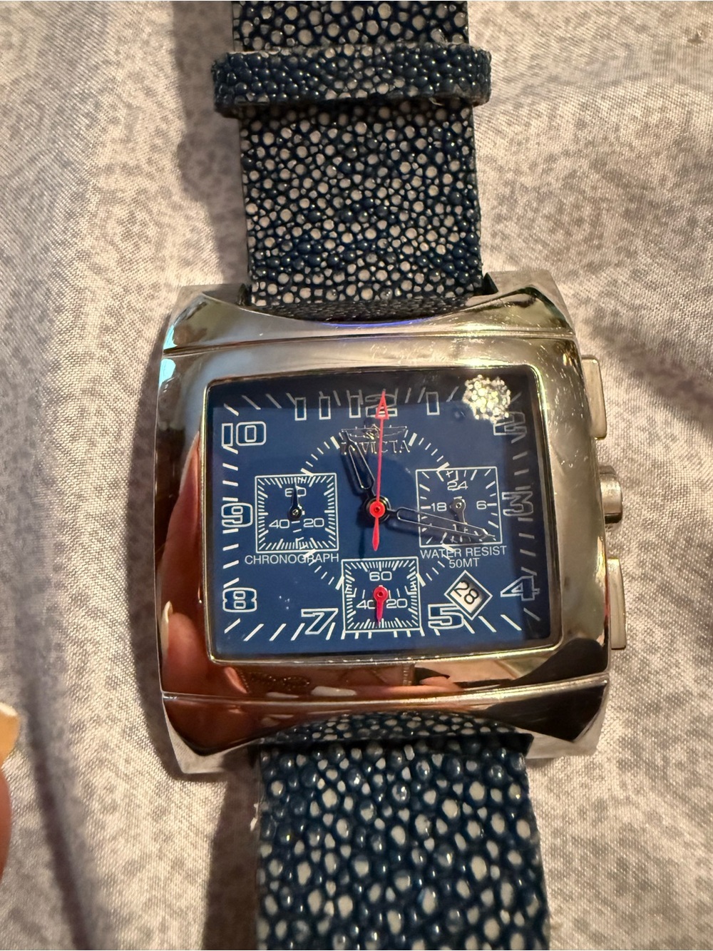 Invicta Navy Blue Chronograph Watch with Textured Blue Strap